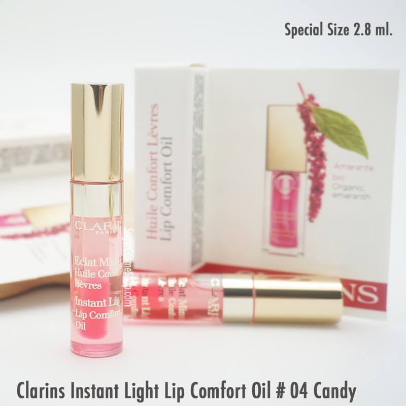 Clarins Lip Comfort Oil #04 Candy 2.8 ml.   ลิปแคร์ที่ช่วยเติมเต็มร่องลึกของริมฝีปาก ให้เรียวปากดูอิ่มเอิบเงางาม มาพร้อมสีชมพูเรื่อๆ ที่ให้ริมฝีปากสวยอมชมพูเป็นธรรมชาติ พร้อมมอบชุ่มชื้นยาวนานตลอดทั้งวัน