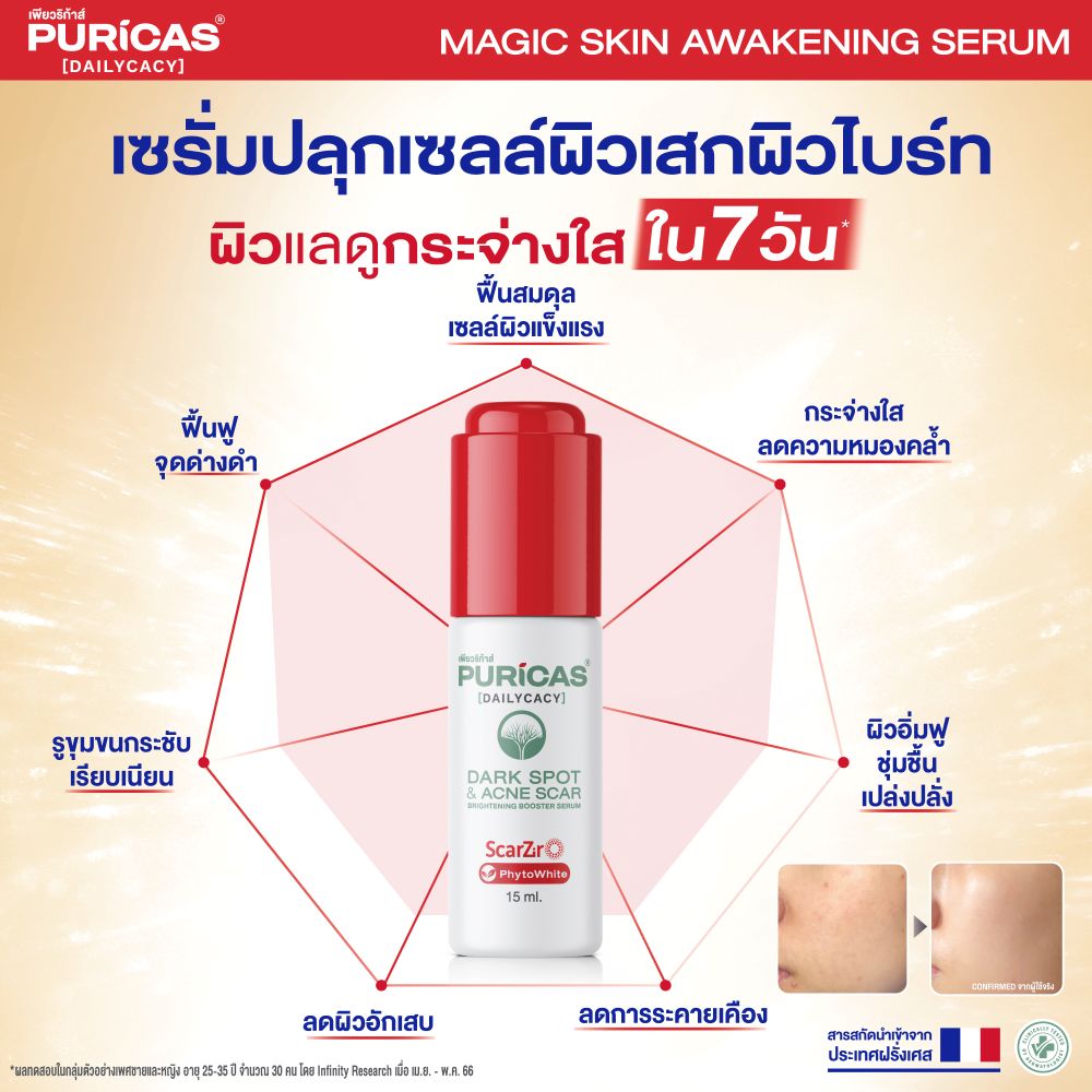 Puricas Dark Spot & Acne Scar Brightening Booster Serum 15ml, Puricas  ราคา ,Puricas  รีวิว , Puricas รอยดำ , Puricas  รอยสิว